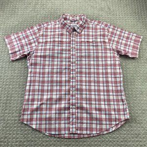 Columbia Shirt Men Extra Large XL Red White Plaid Button Up Short Sleeve Outdoor